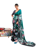 Green Shaded Digital Printed Satin Crepe Saree