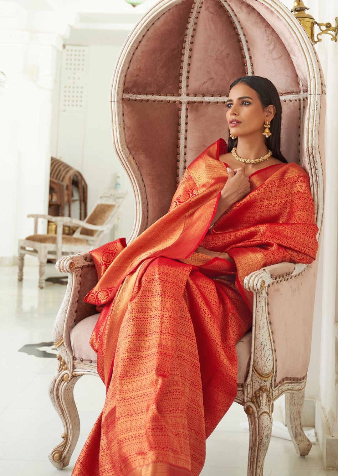 Crimson Red Hand Woven Kanjivaram Silk Saree