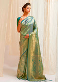 Turquoise Green Hand Woven Kanjivaram Silk Saree