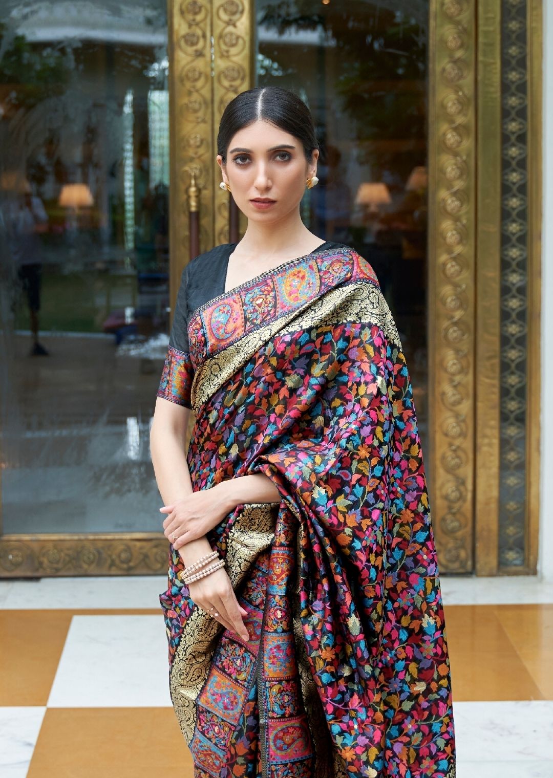 Black Woven Kashmiri Jamewar Silk Saree