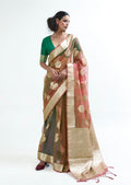 Golden Tawny Brown Hand Woven Organza Silk Saree