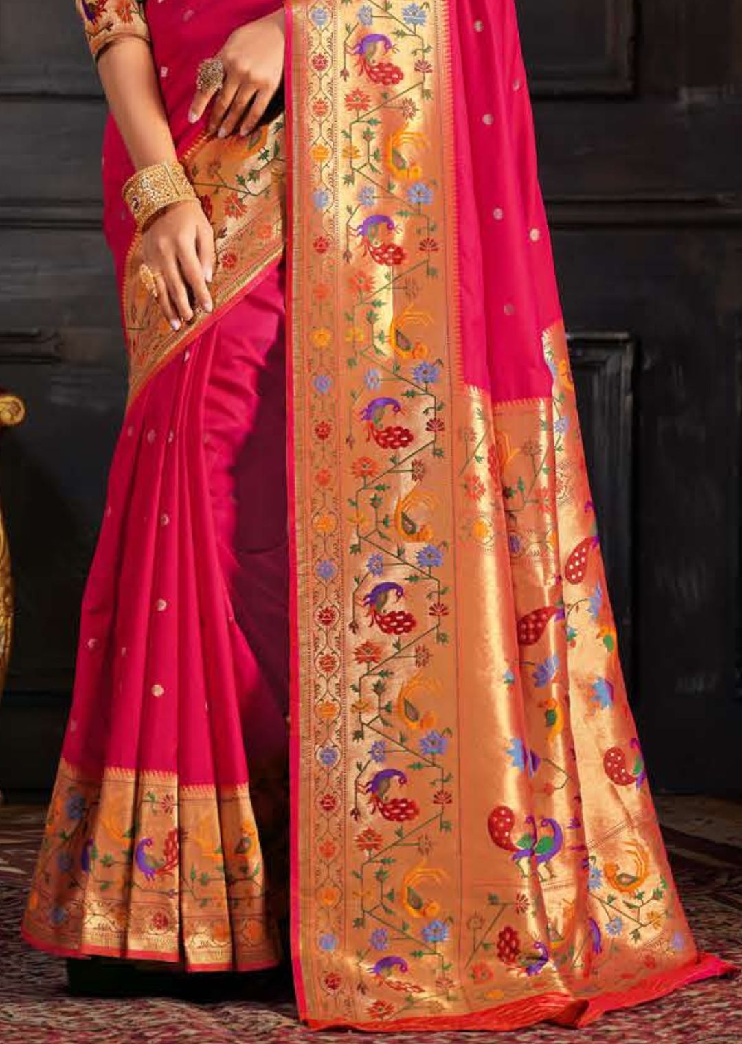 Ruby Red Woven Traditional Paithani Silk Saree
