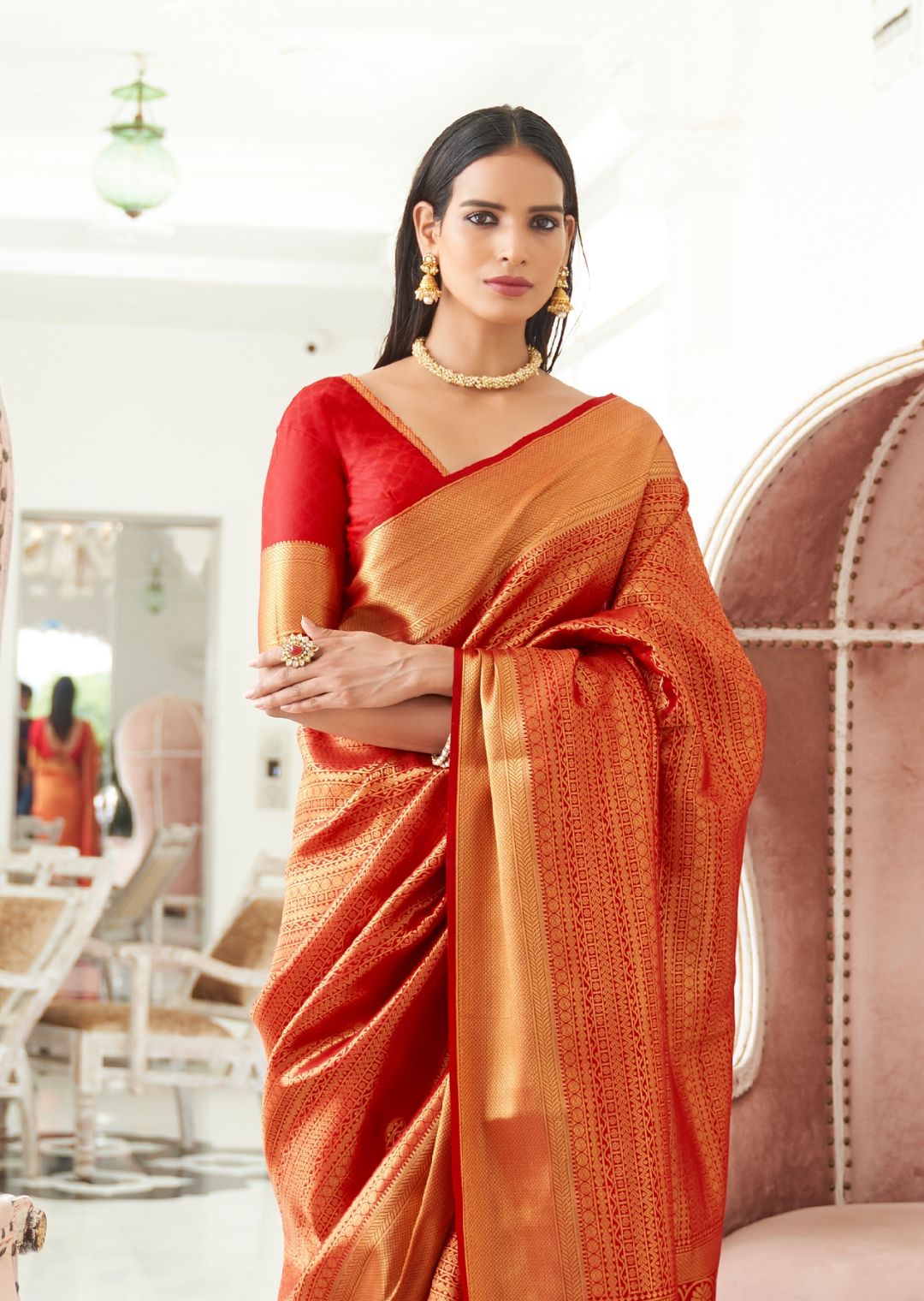 Crimson Red Hand Woven Kanjivaram Silk Saree