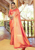 Rust Orange Hand Woven Kanjivaram Silk Saree