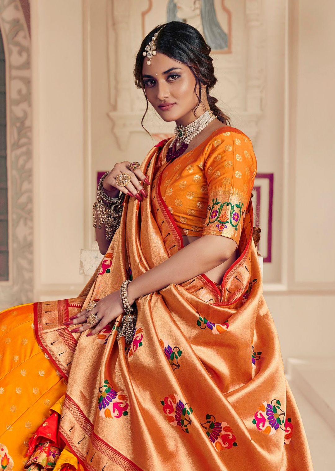 Mustard Yellow Woven Paithani Silk Lehenga
