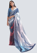 Paris Blue Digital Printed Satin Crepe Saree