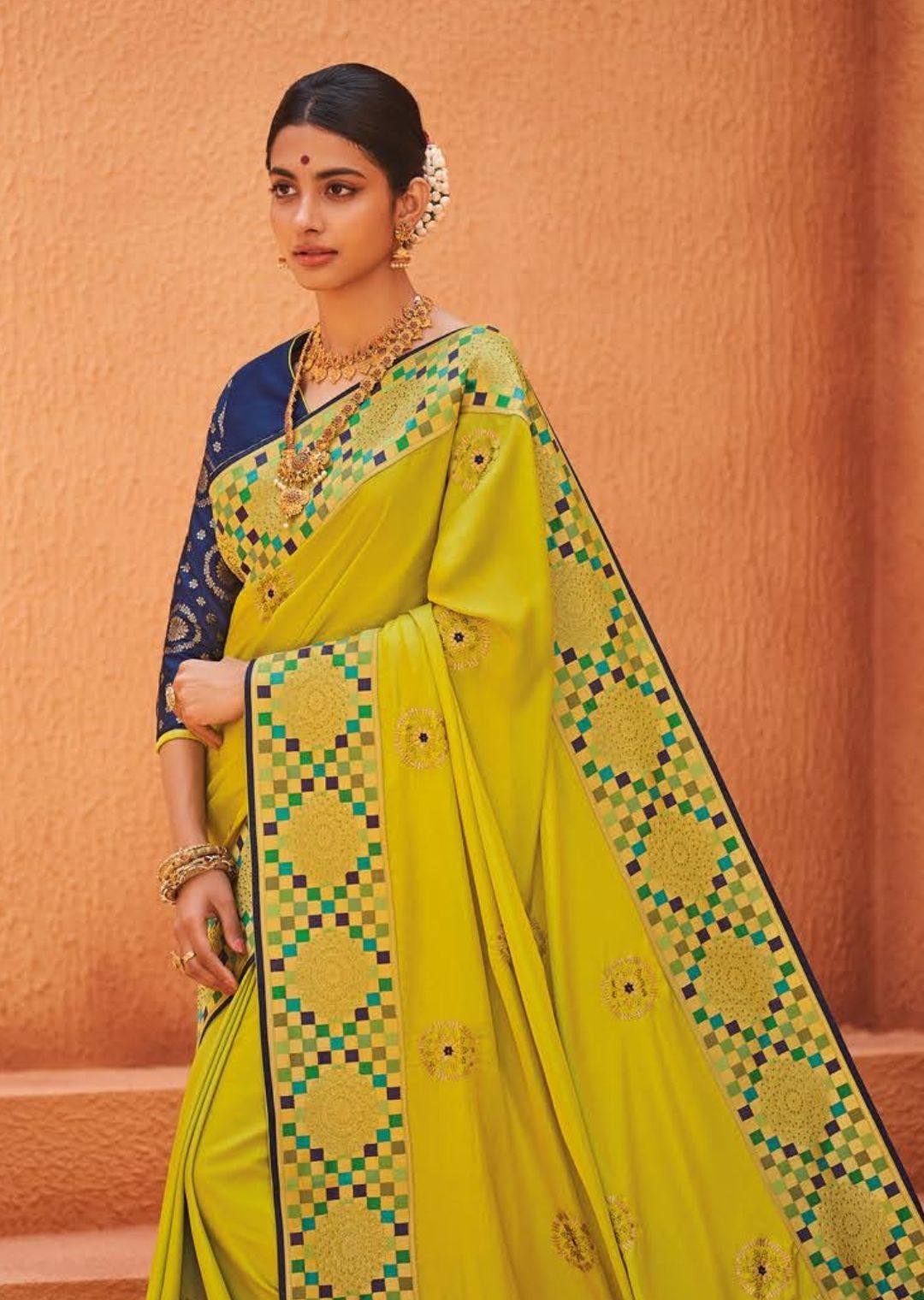 Lime Green Woven Designer Silk Saree with Embroidered Silk Blouse