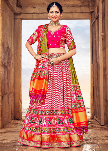 HOT PINK HAND CRAFTED PATOLA SILK LEHENGA WITH EMBROIDERED SILK BLOUSE
