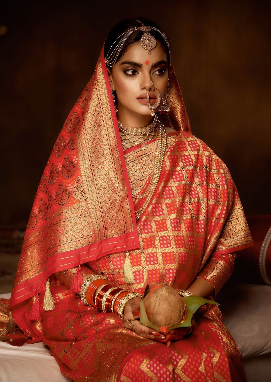 Red Zari Woven Traditional Bandhani Silk Saree