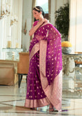 Plum Purple Hand Woven Organza Chanderi Silk Saree