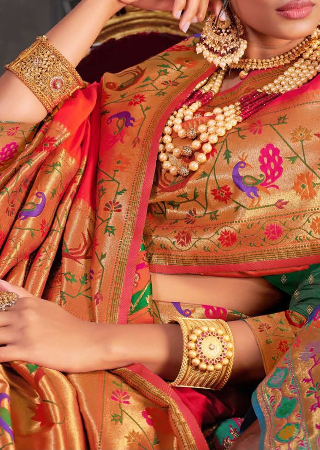 Ruby Red Woven Traditional Paithani Silk Saree