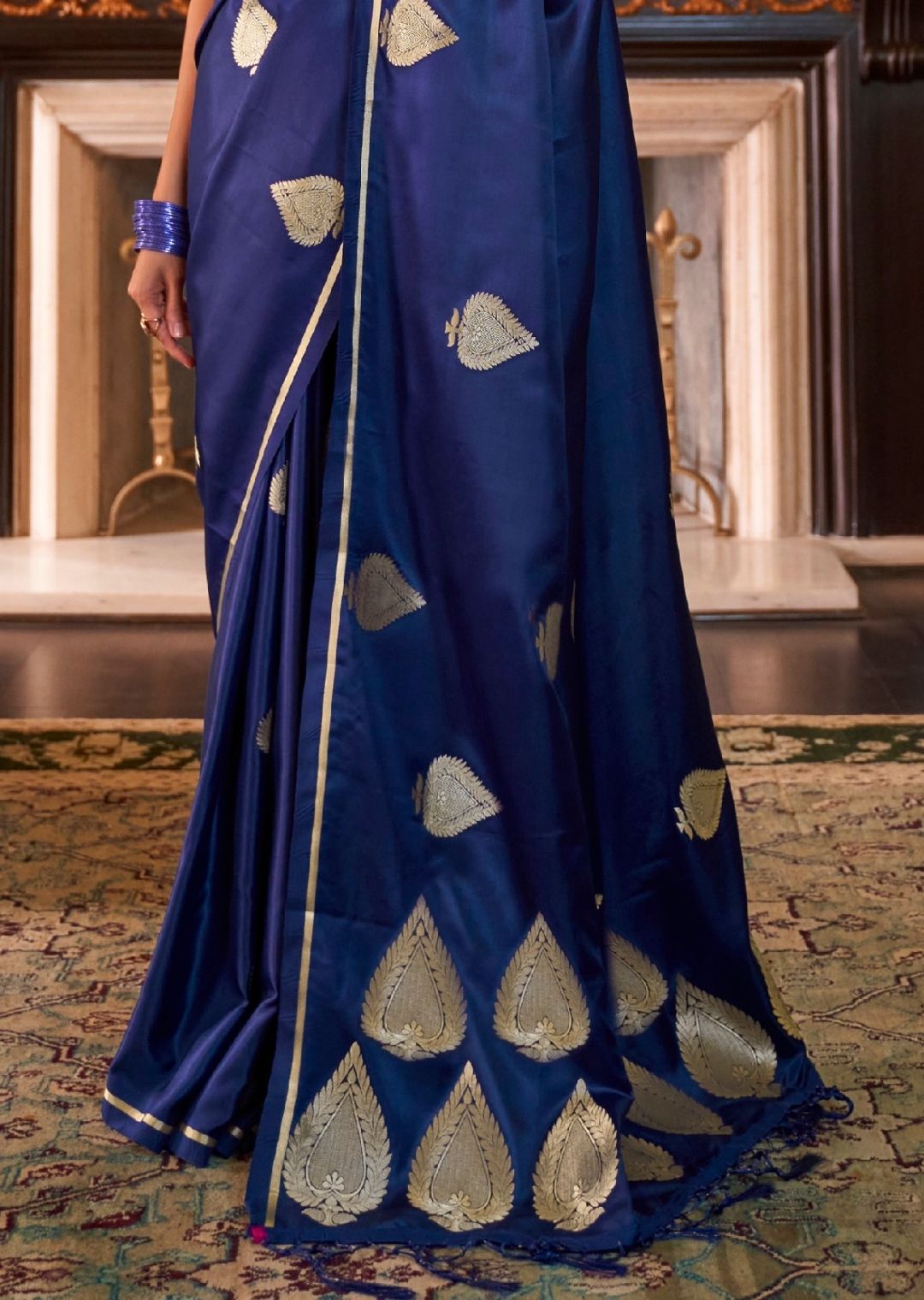 Royal Blue Woven Pure Satin Silk Saree
