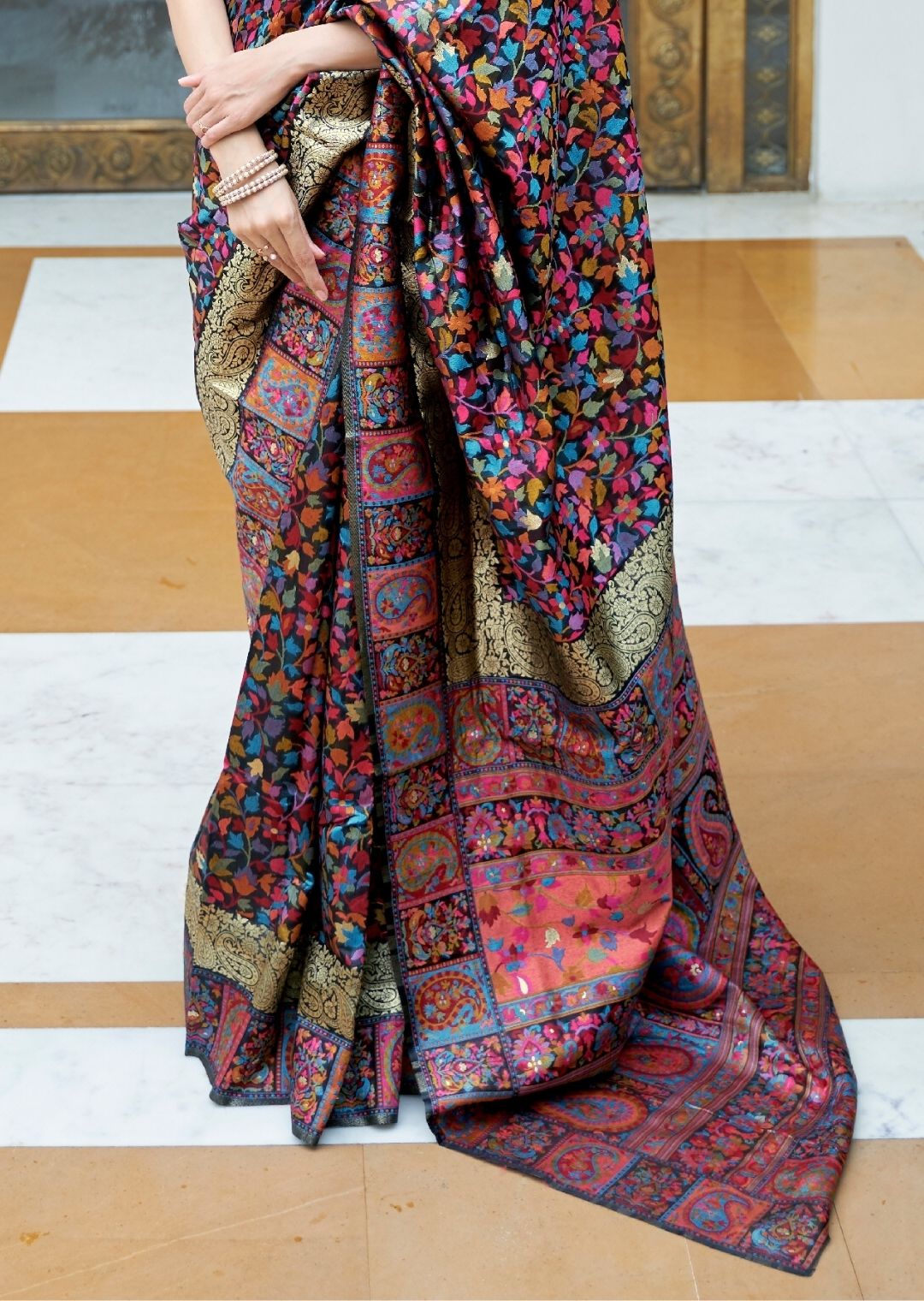 Black Woven Kashmiri Jamewar Silk Saree