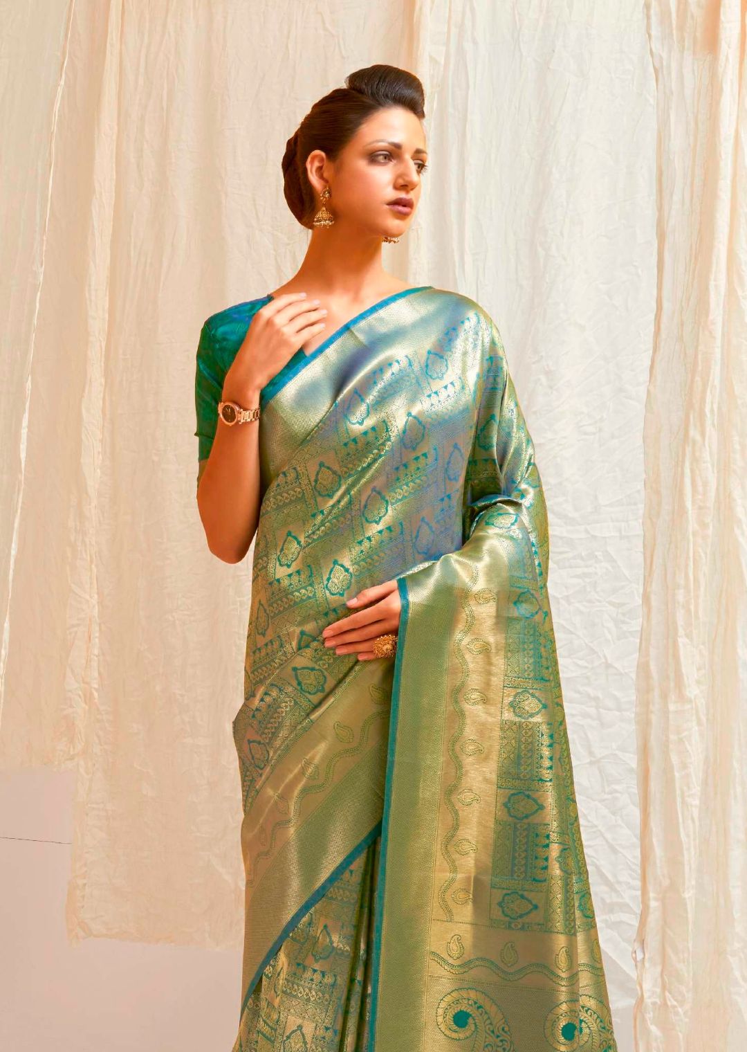 Turquoise Green Hand Woven Kanjivaram Silk Saree