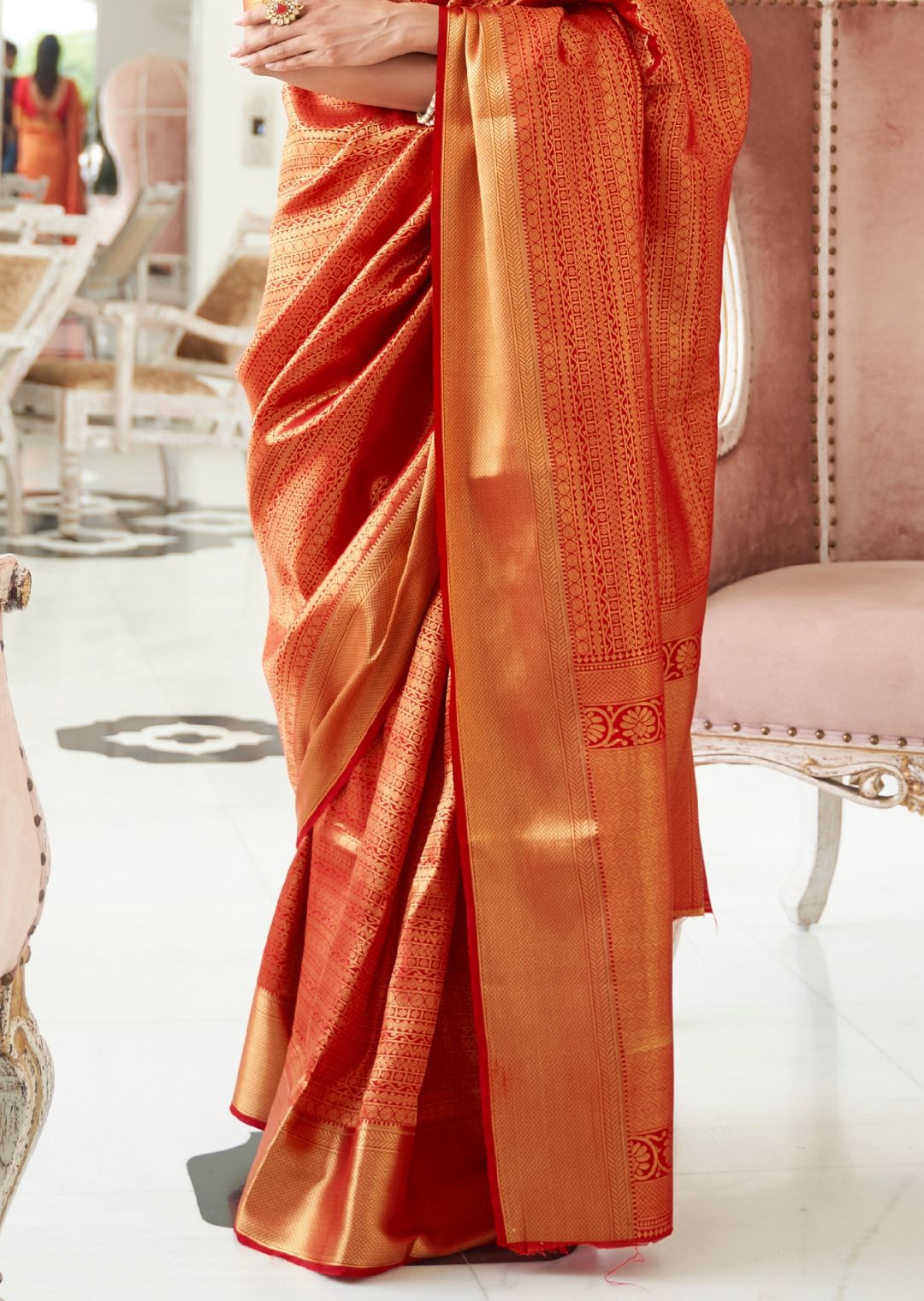 Crimson Red Hand Woven Kanjivaram Silk Saree