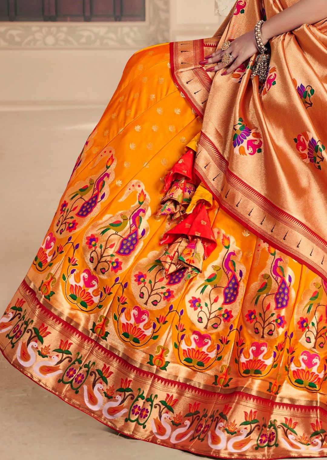Mustard Yellow Woven Paithani Silk Lehenga