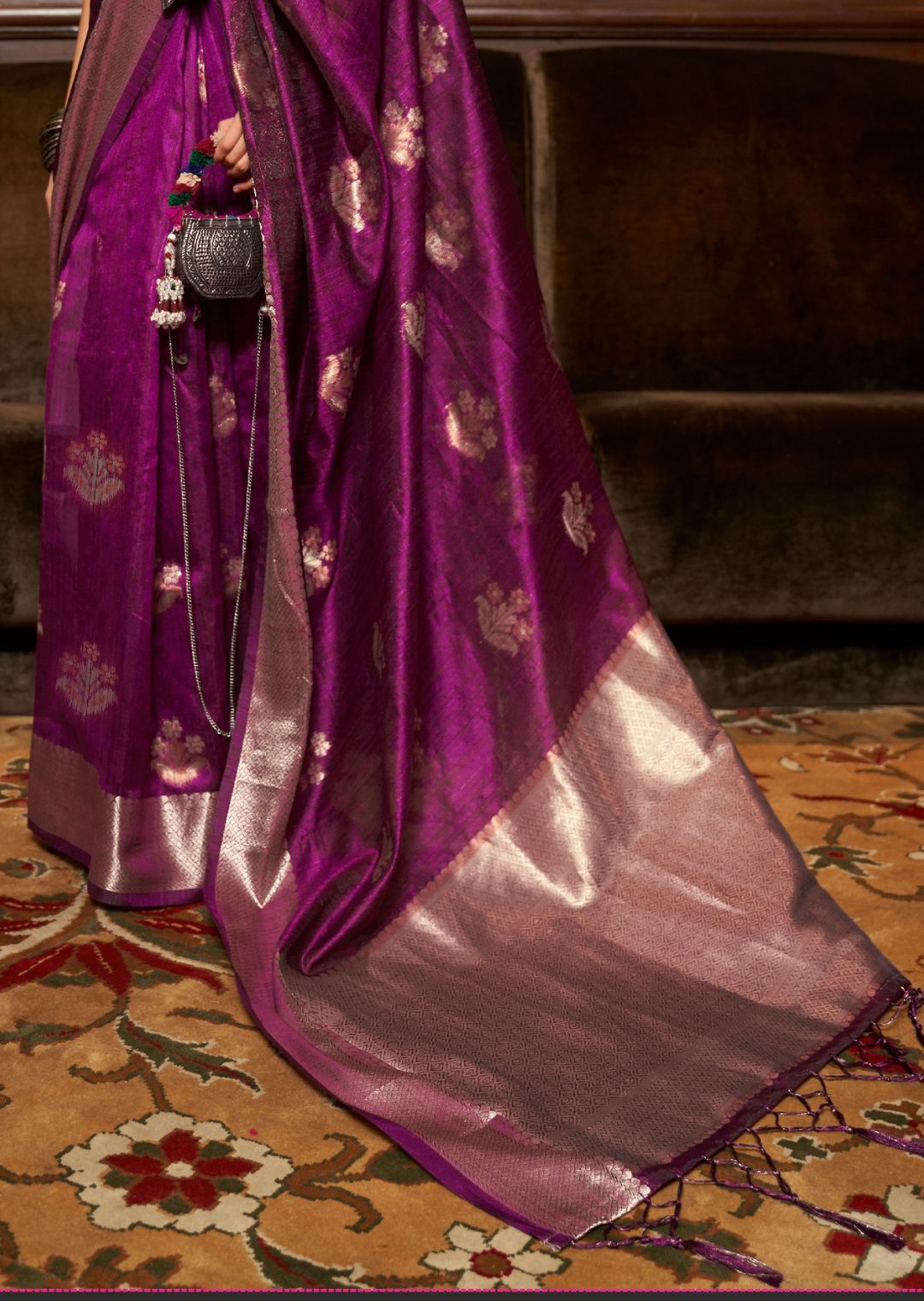 Magenta Purple Woven Handloom Pure Tessar Zari Silk Saree
