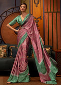 Watermelon Pink Digital Printed Satin Crepe Silk Saree