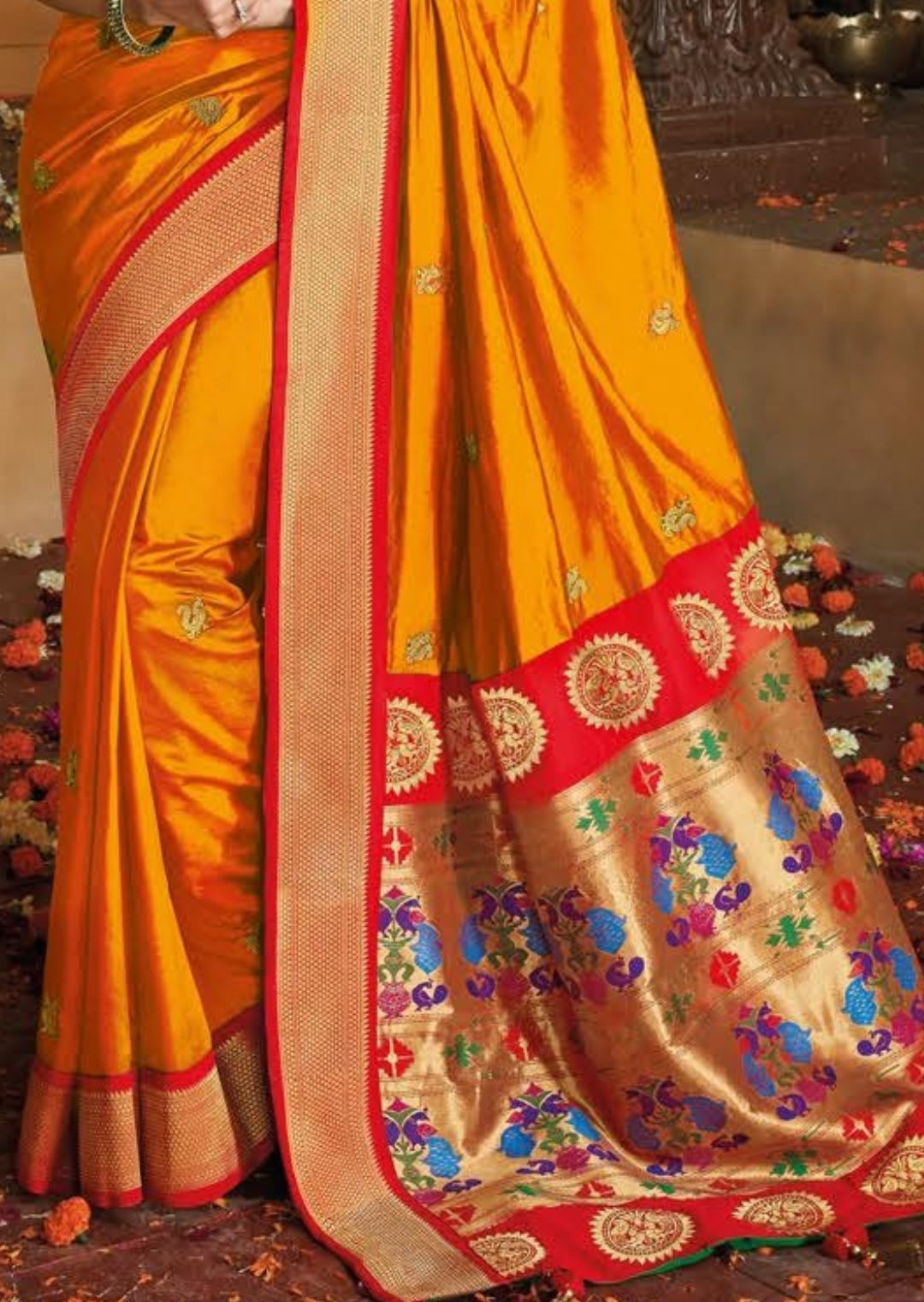 Mustard Yellow Woven Traditional Paithani Silk Saree