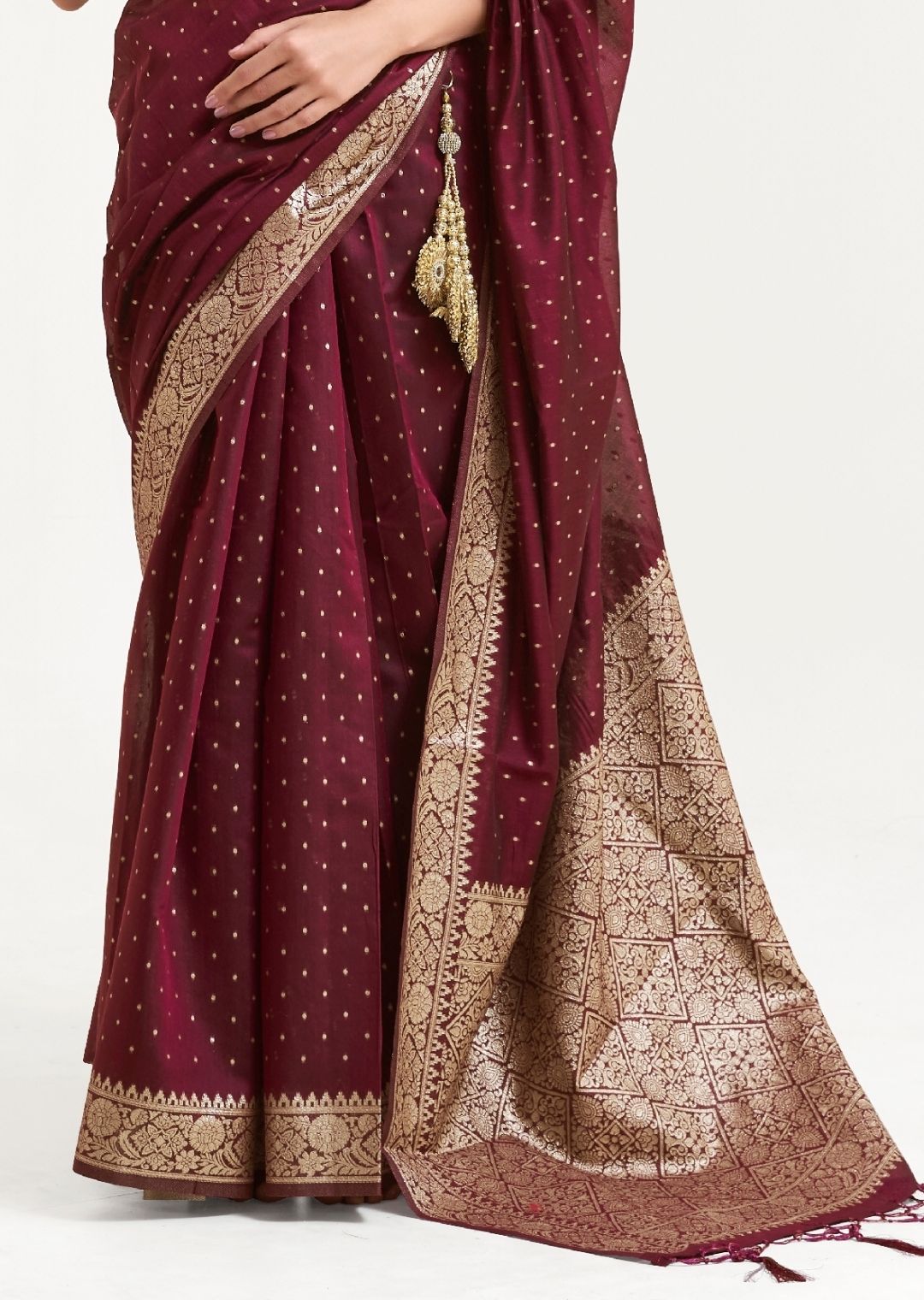 Wine Purple Woven Soft Tussar Cotton Silk Saree