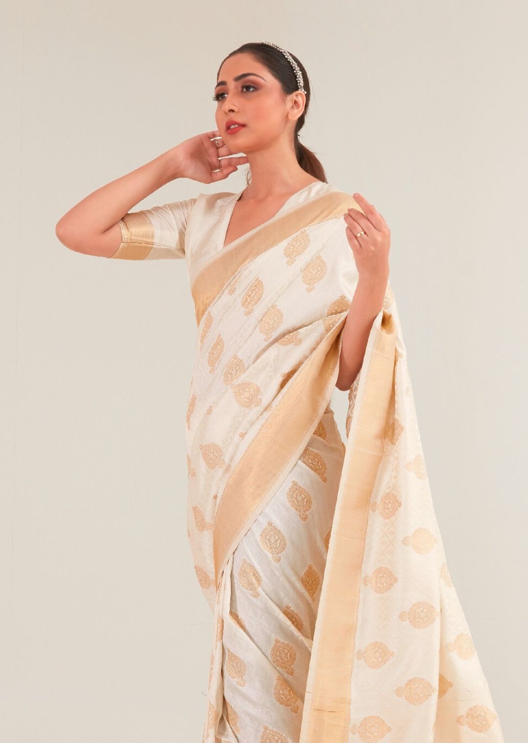 White Zari Woven Banarasi Silk Saree