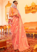Sweet Pink Zari Woven Pure Handloom Chanderi Silk Saree
