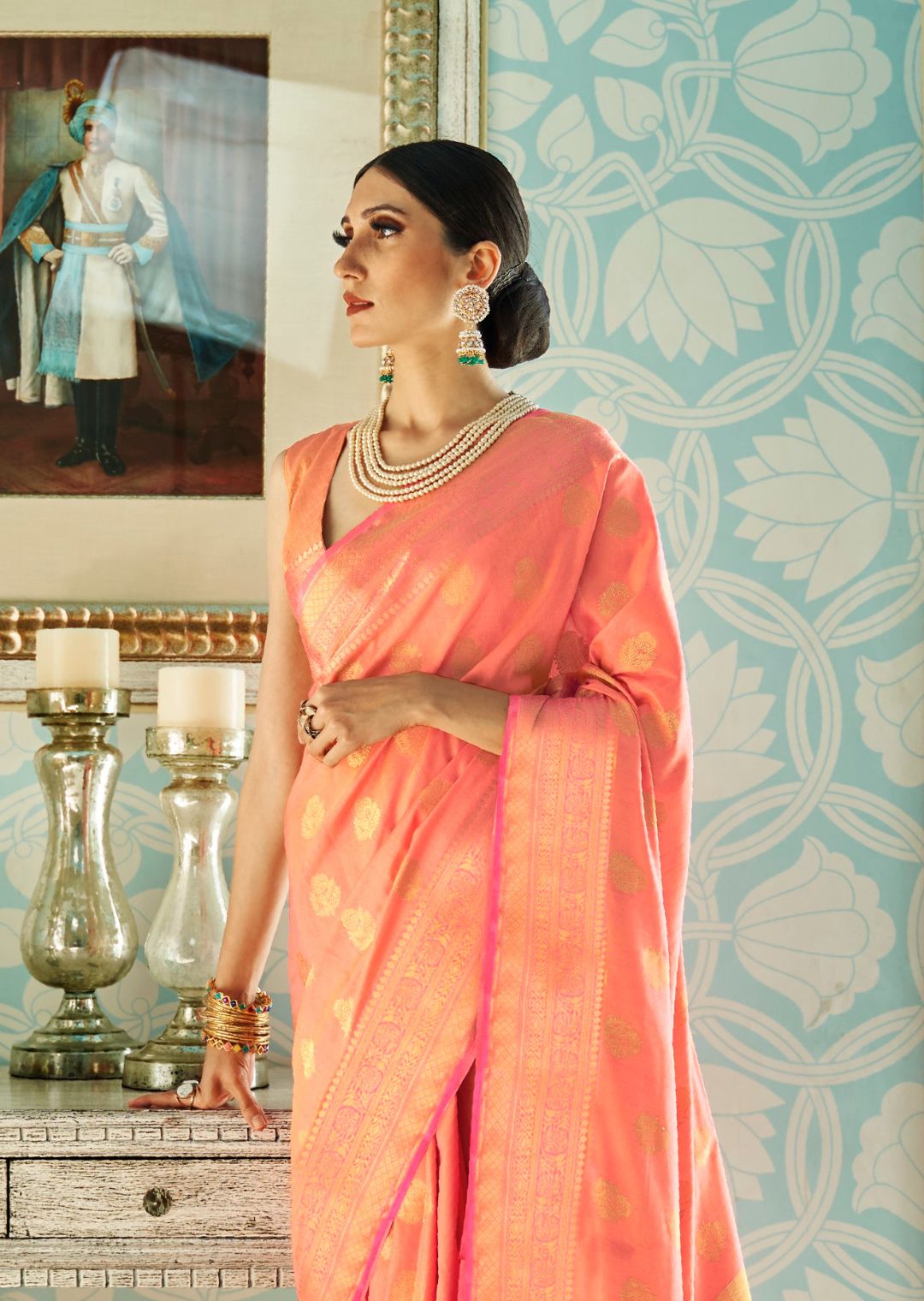 Salmon Orange Woven Handloom Zari Silk Saree