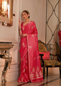 Coral Red Woven Pure Satin Silk Saree