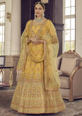 GOLDEN YELLOW HEAVY EMBROIDERED DESIGNER LEHENGA