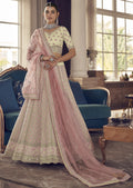 CREAM WHITE HEAVY EMBROIDERED DESIGNER LEHENGA