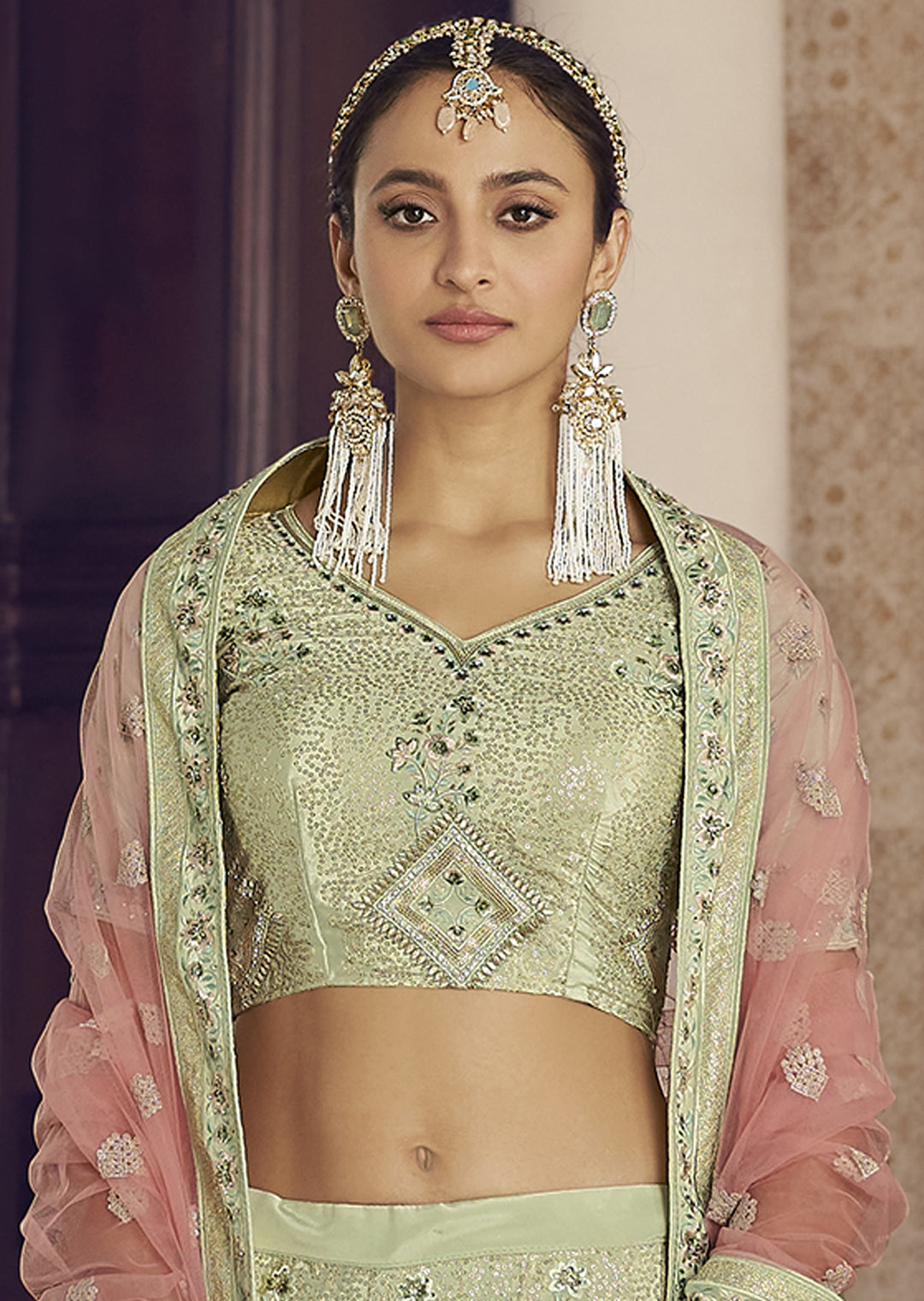 PISTACHIO HEAVY EMBROIDERED DESIGNER LEHENGA