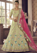 TEA GREEN HEAVY EMBROIDERED DESIGNER LEHENGA