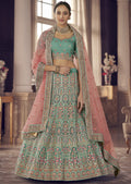 TURQUOISE GREEN HEAVY EMBROIDERED DESIGNER LEHENGA