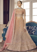 GOLDEN PEACH HEAVY EMBROIDERED DESIGNER LEHENGA