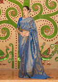 Festive Blue Hand Woven Kanjivaram Silk Saree