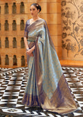 Light Sky Blue Woven Handloom Zari Silk Saree