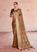 Black Gold Swaroski Hand Woven Kanjivaram Silk Saree