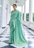Aqua Green Hand Woven Lucknowi Cotton Saree