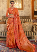 Carrot Orange Zari Woven Banarasi Silk Saree