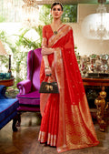 Scarlet Red Woven Handloom Zari Silk Saree