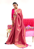 Ruby Pink Hand Woven Kanjivaram Silk Saree