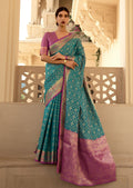 Teal Blue Woven Traditional Patola Silk Saree