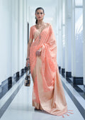 Deep Peach Orange Zari Woven Pure Handloom Linen Saree
