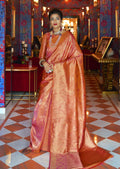 Apricot Orange Hand Woven Kanjivaram Silk Saree