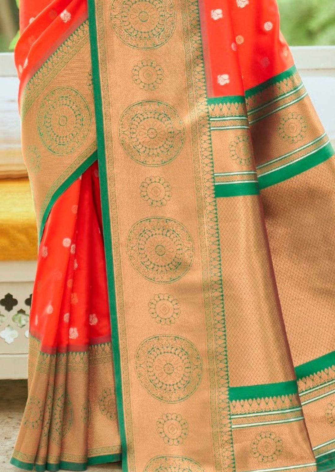 Deep Orange Woven Banarasi Silk Saree
