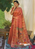 RUST ORANGE ZARI WOVEN TRADITIONAL PAITHANI SILK SAREE