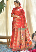 RED ZARI WOVEN TRADITIONAL PAITHANI SILK SAREE