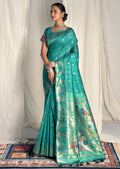 TURQUOISE GREEN ZARI WOVEN TRADITIONAL PAITHANI SILK SAREE