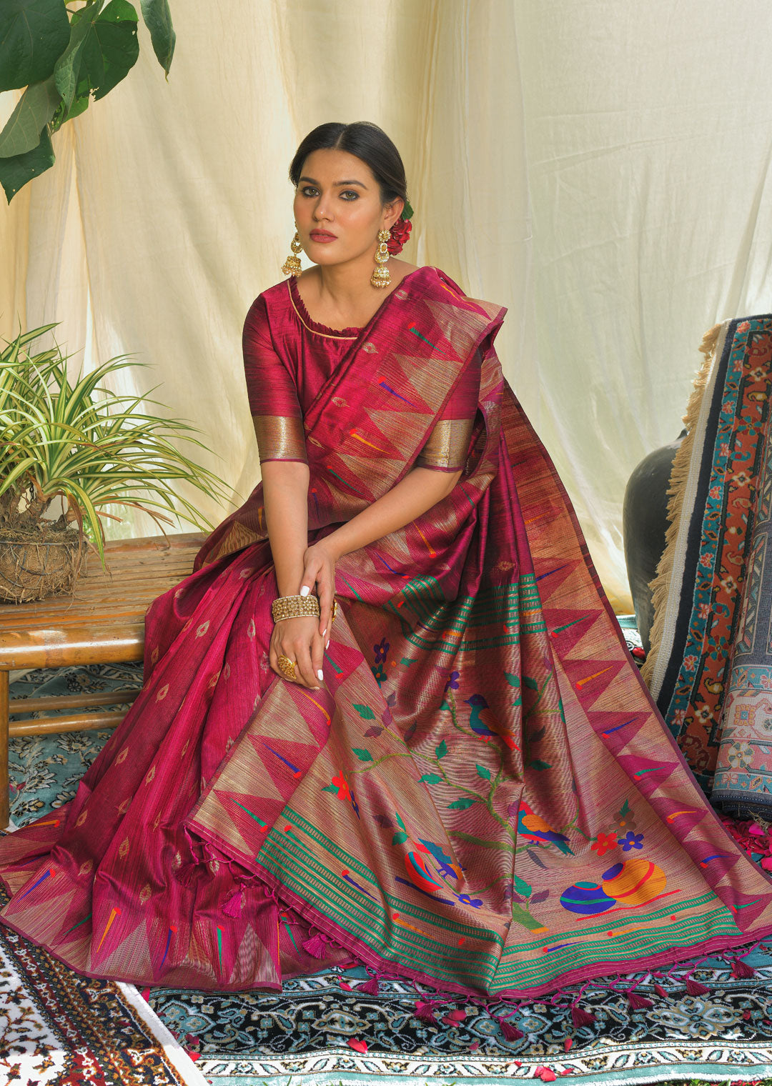 RUBY PINK ZARI WOVEN TRADITIONAL PAITHANI SILK SAREE