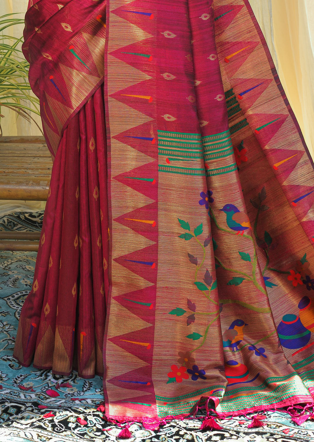 RUBY PINK ZARI WOVEN TRADITIONAL PAITHANI SILK SAREE